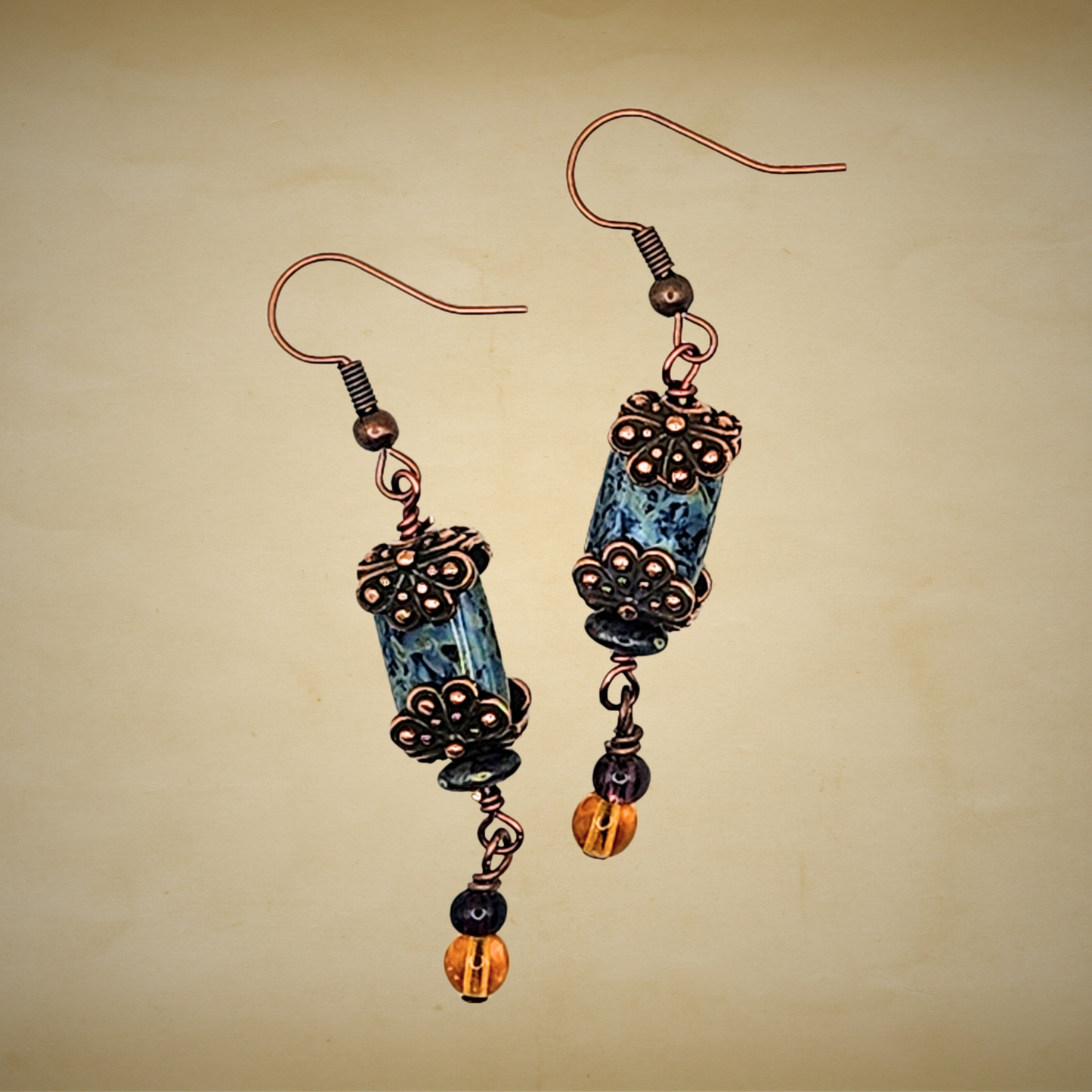 Victorian Style Earrings with antique coppertone accents