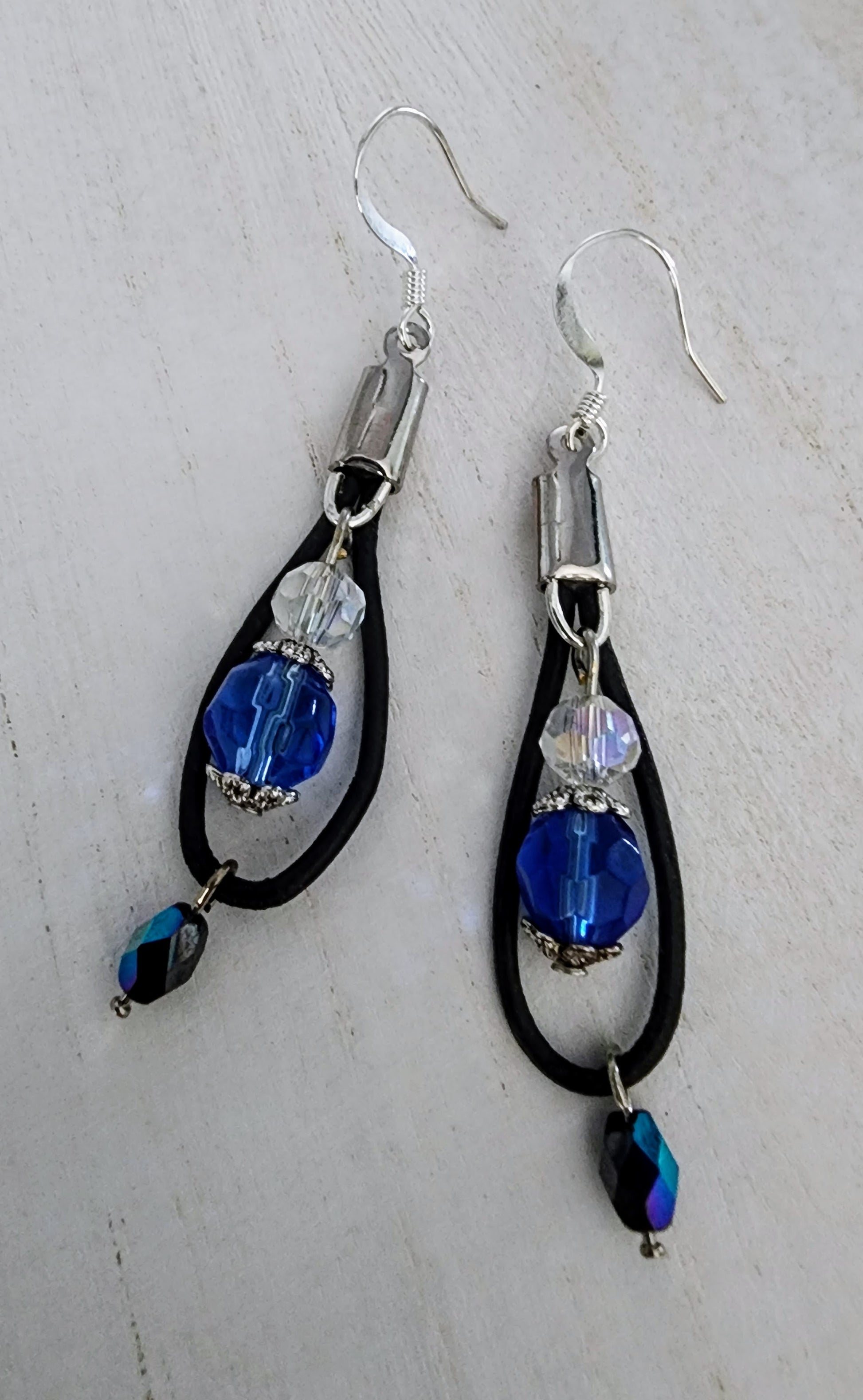 Leather & Crystal Earrings - Wolf Moon Designs