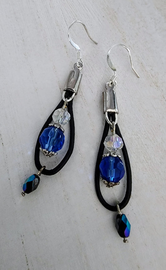 Leather & Crystal Earrings - Wolf Moon Designs