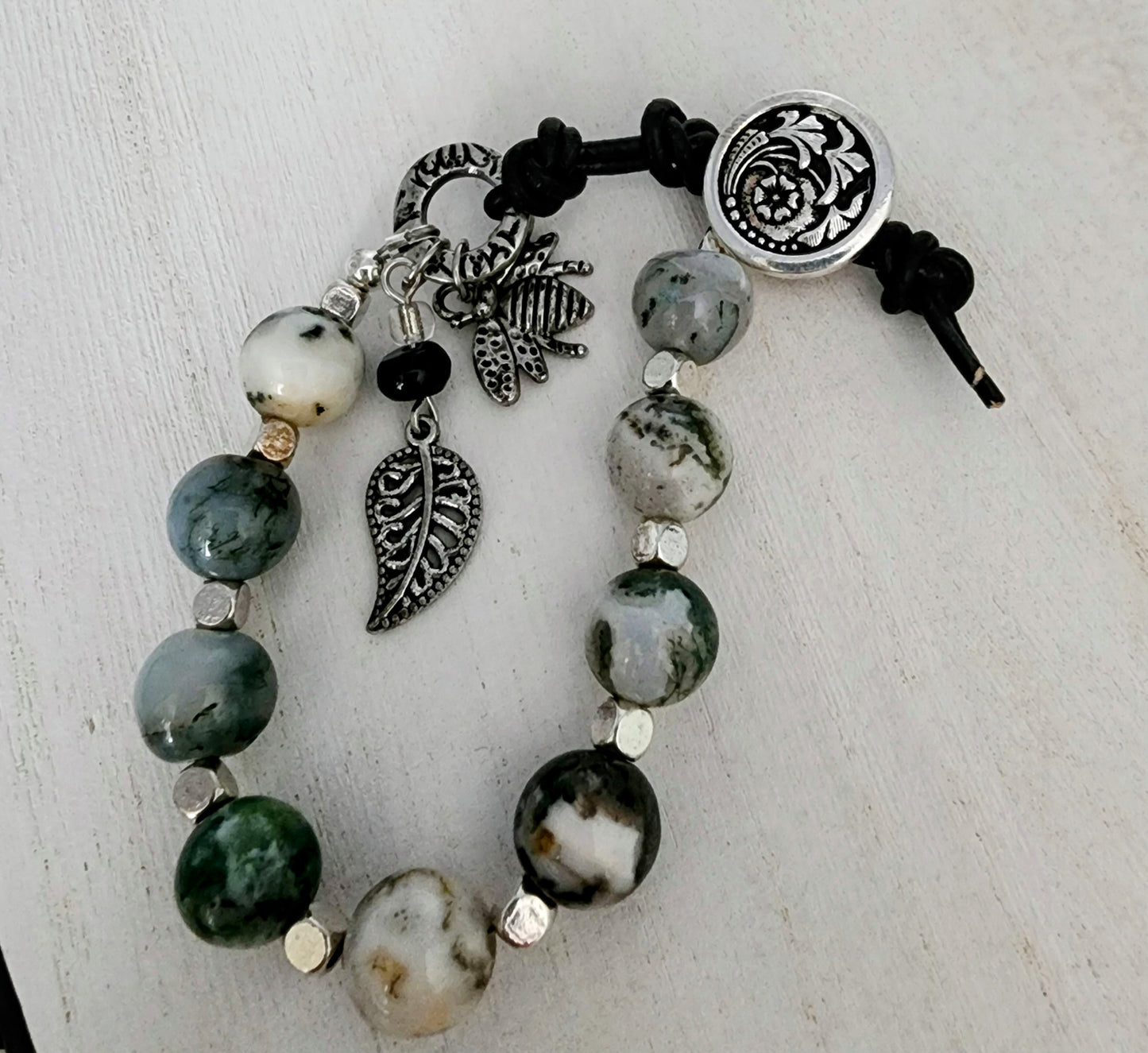 Leather and Tree Agate Bracelet - Wolf Moon Designs