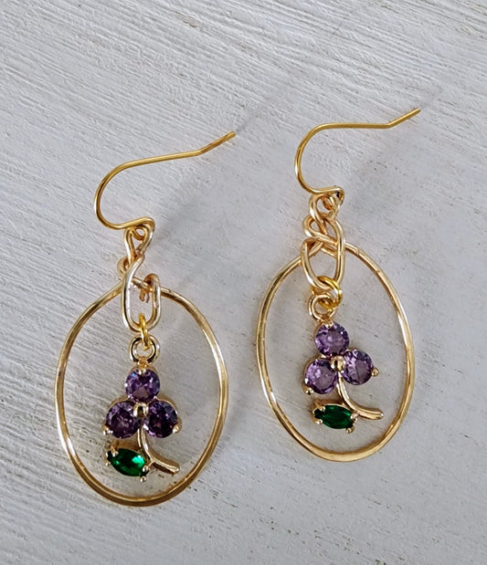 Purple Crystal Flower Earrings - Wolf Moon Designs