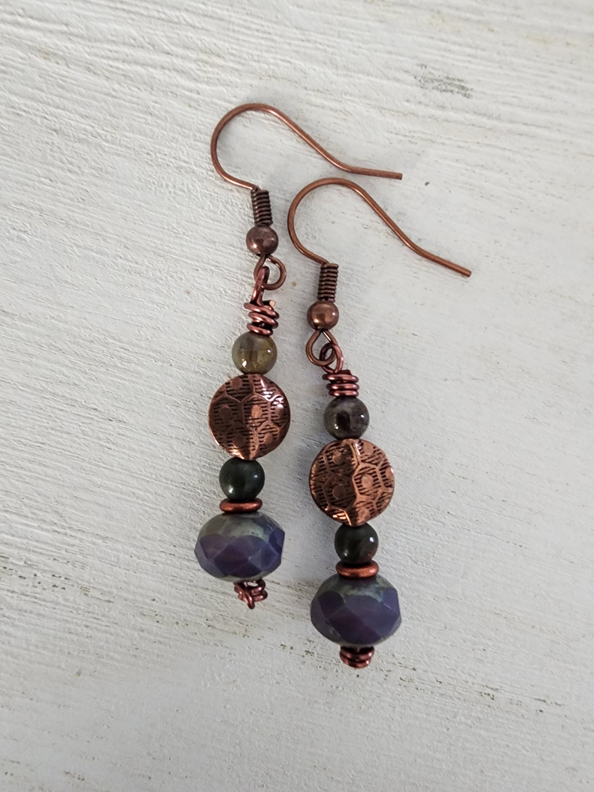 Copper and Picasso Bead Earrings - Wolf Moon Designs