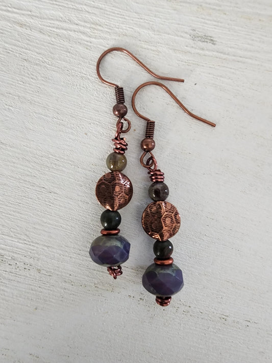 Copper and Picasso Bead Earrings - Wolf Moon Designs