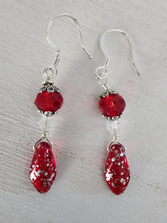 Red and Silver earrings - Wolf Moon Designs