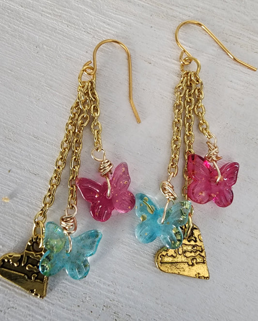 Butterfly Heart Earrings - Wolf Moon Designs