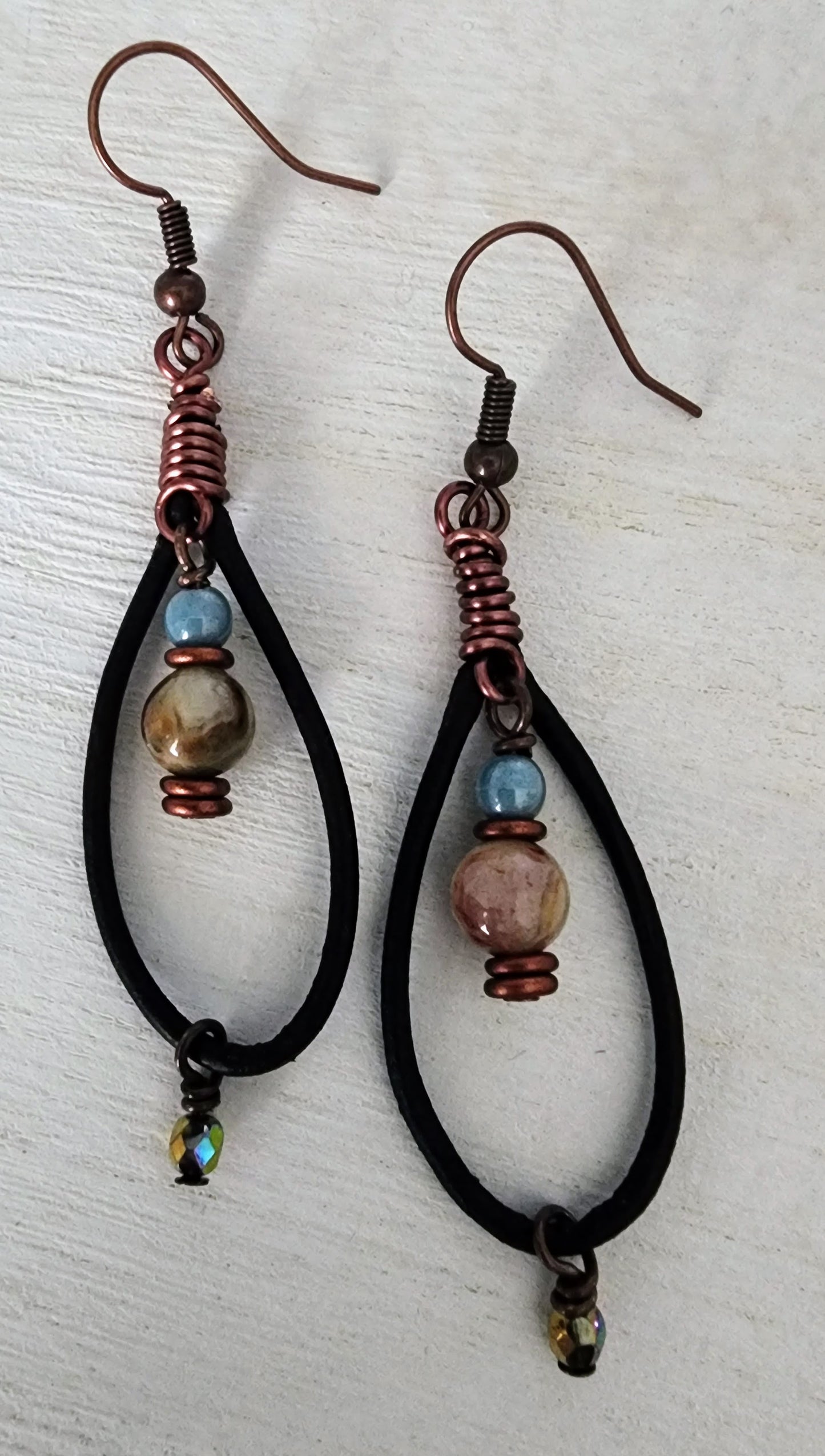 Leather Loop Earrings with Agate Beads - Wolf Moon Designs