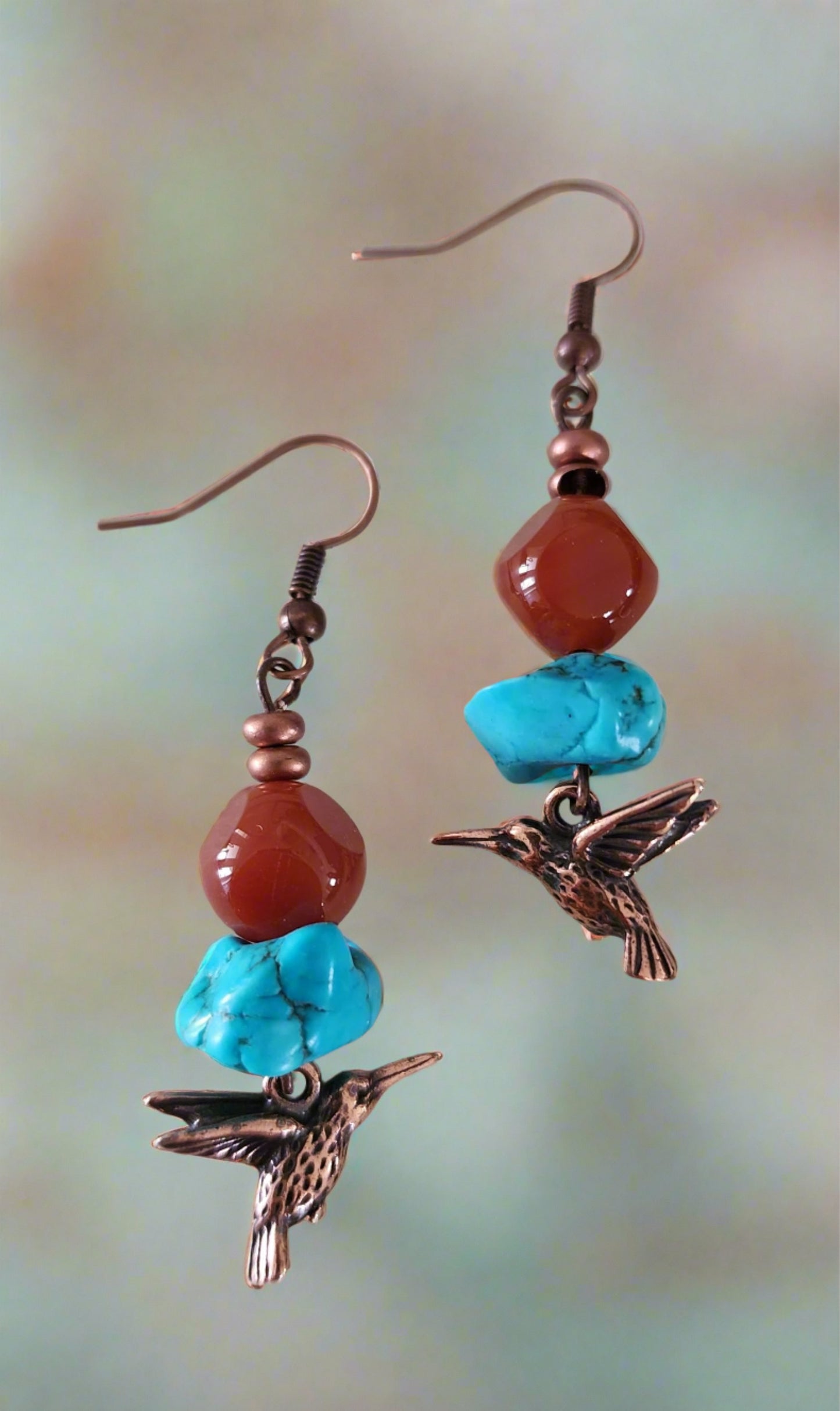 Southwest Turquoise and Hummingbird Earrings - Wolf Moon Designs