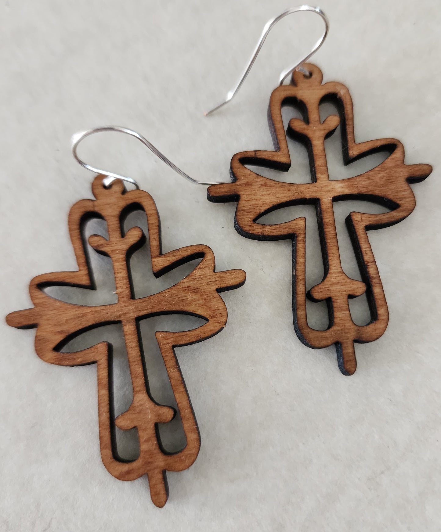 Decorative Wood Cross Earrings - Wolf Moon Designs