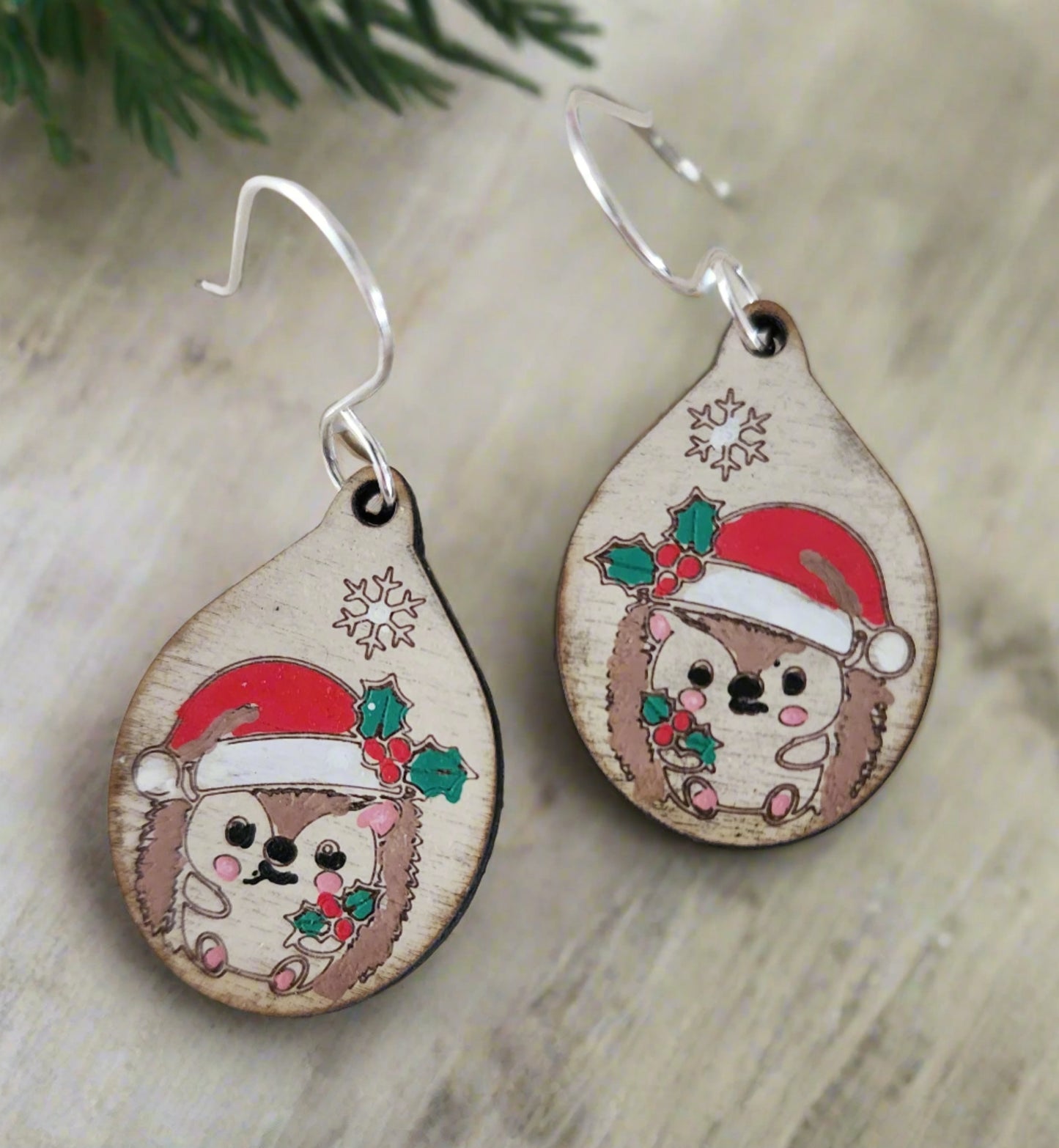 Hedgehog Christmas Earrings - Wolf Moon Designs