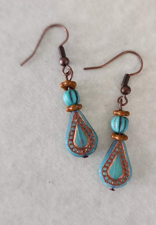 Teardrop with Rust Accents Southwest Earrings - Wolf Moon Designs