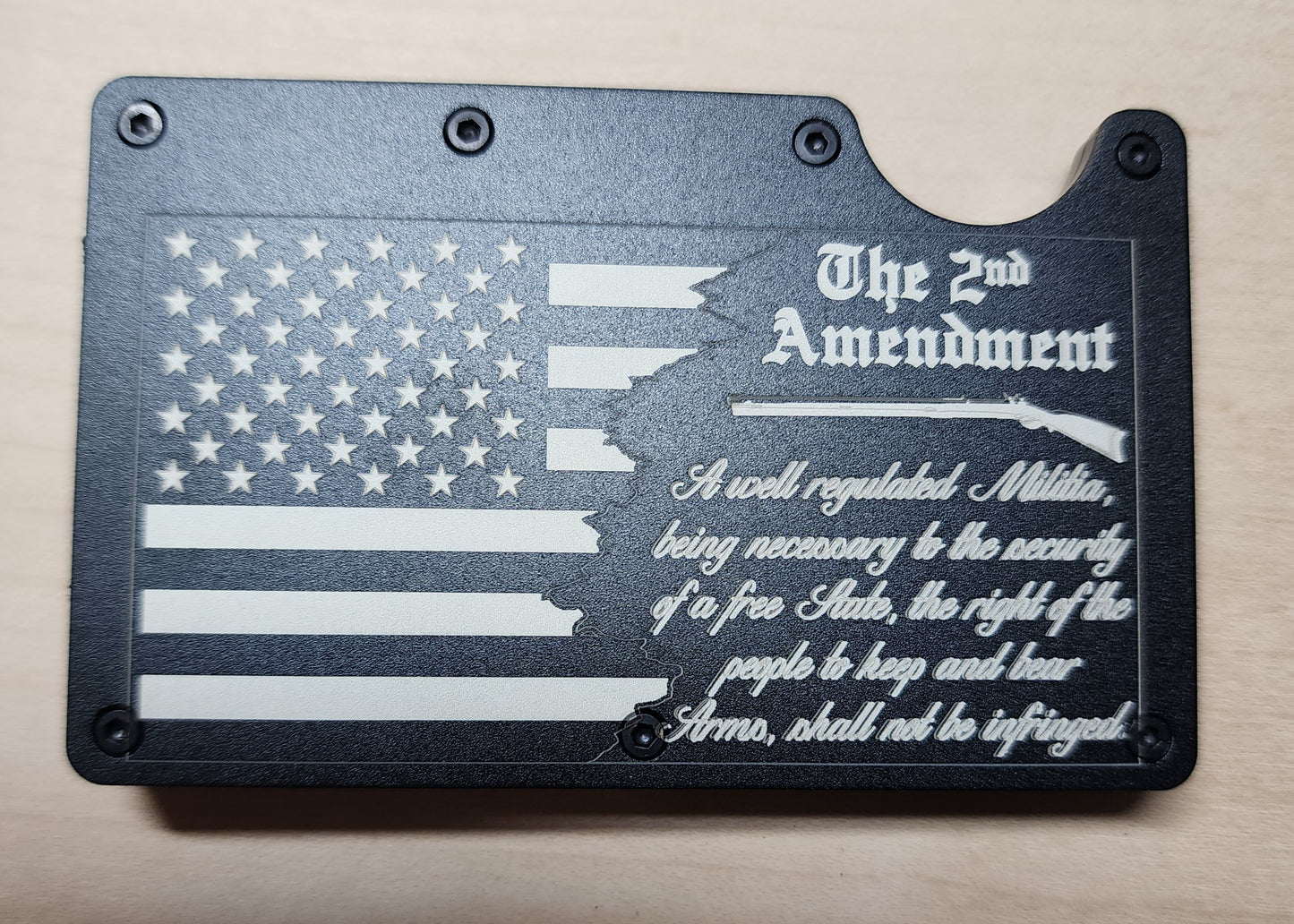 2nd Amendment RFID Slim Metal Laser Etched Wallet - Wolf Moon Designs