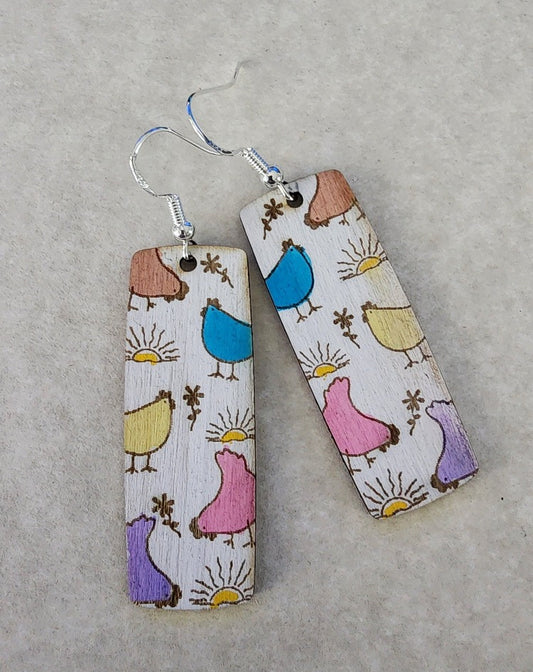 Colorful Chicken Earrings - Wolf Moon Designs