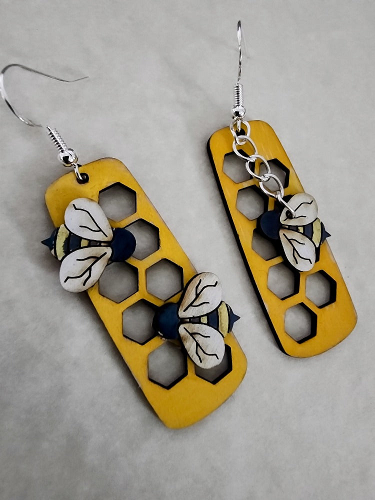 Bee Honeycomb Earrings - Wolf Moon Designs