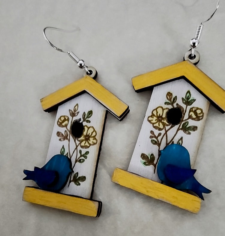 Birdhouse Earrings - Wolf Moon Designs