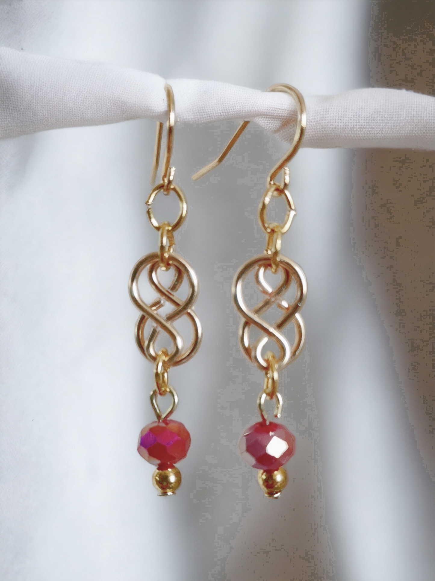 Double Twist Earrings with Fuschia/Gold Crystal - Wolf Moon Designs