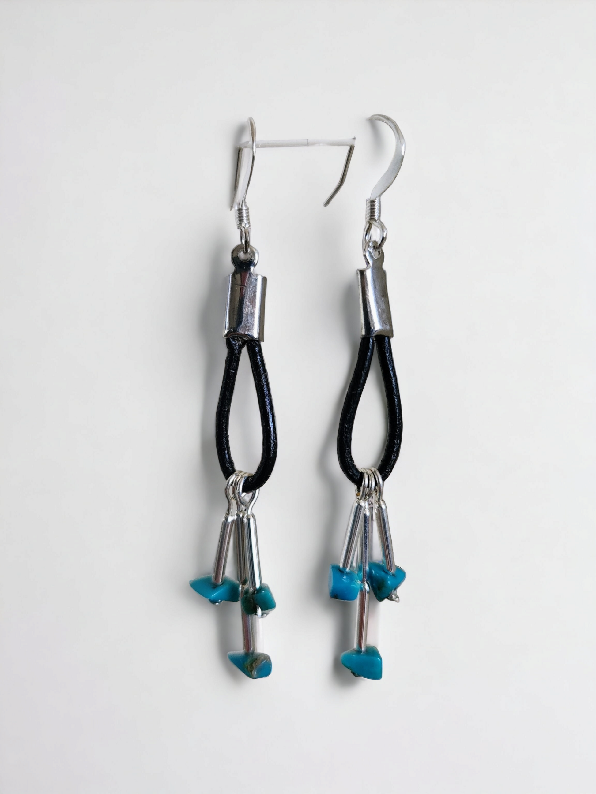 Leather Loop Turquoise Earrings - Wolf Moon Designs