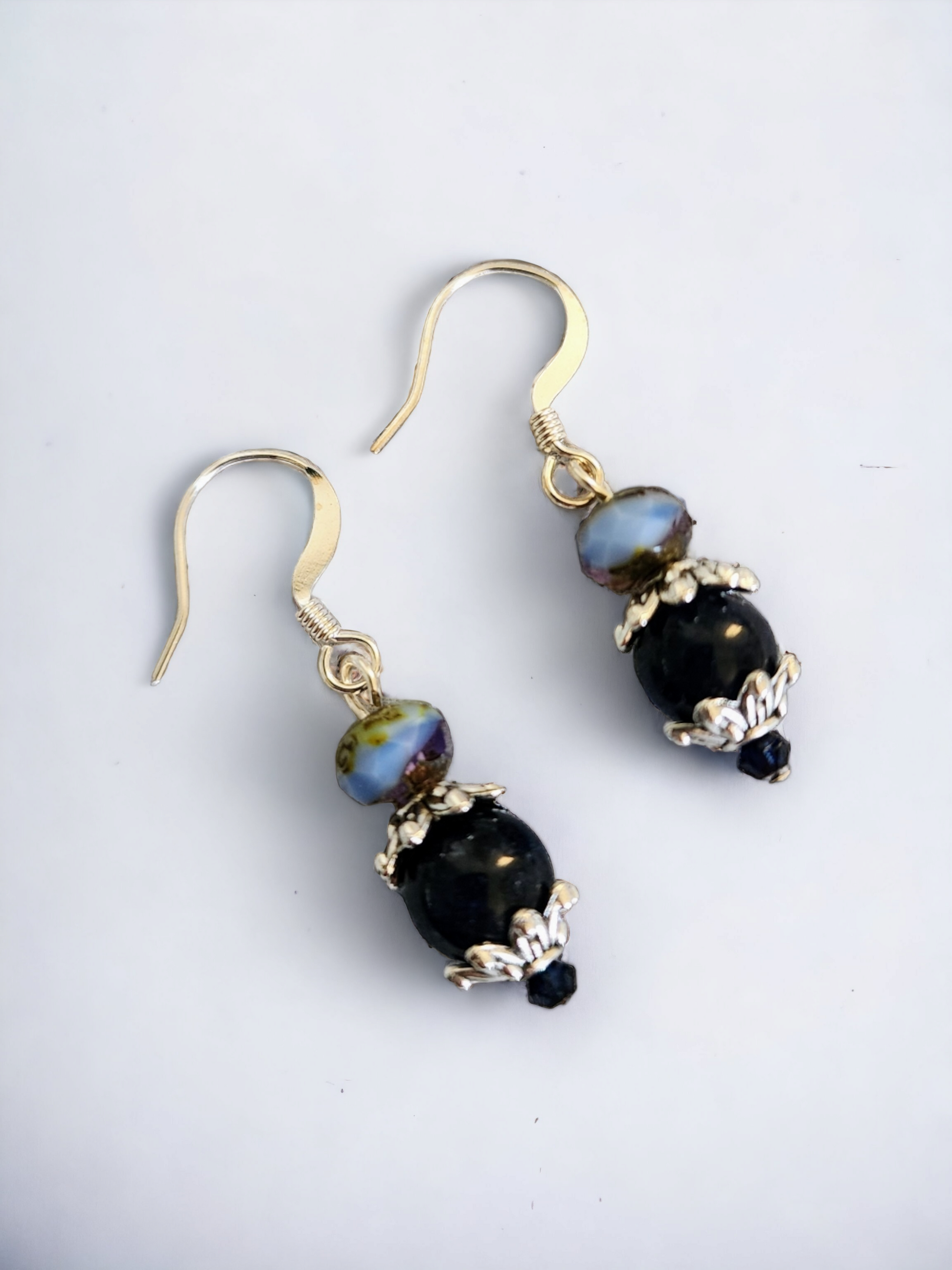 Dark Blue Dyed Jade and Crystal Earrings - Wolf Moon Designs