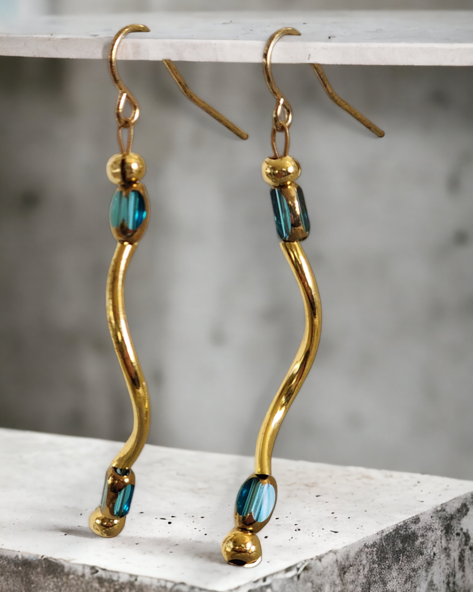 Gold Waves with Teal Accent Earrings - Wolf Moon Designs