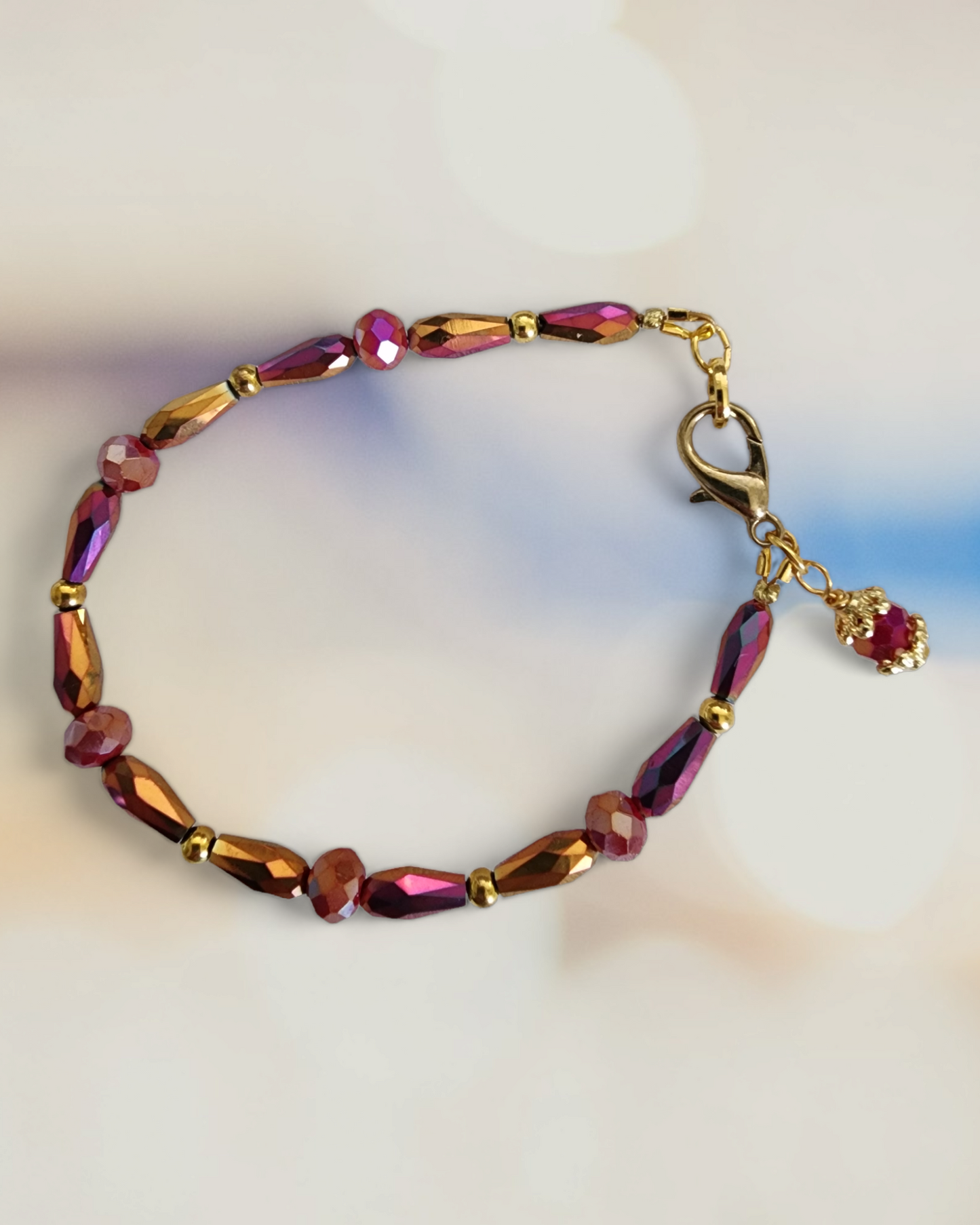 Dainty Crystal Bracelet in pink/purple/gold colors. - Wolf Moon Designs