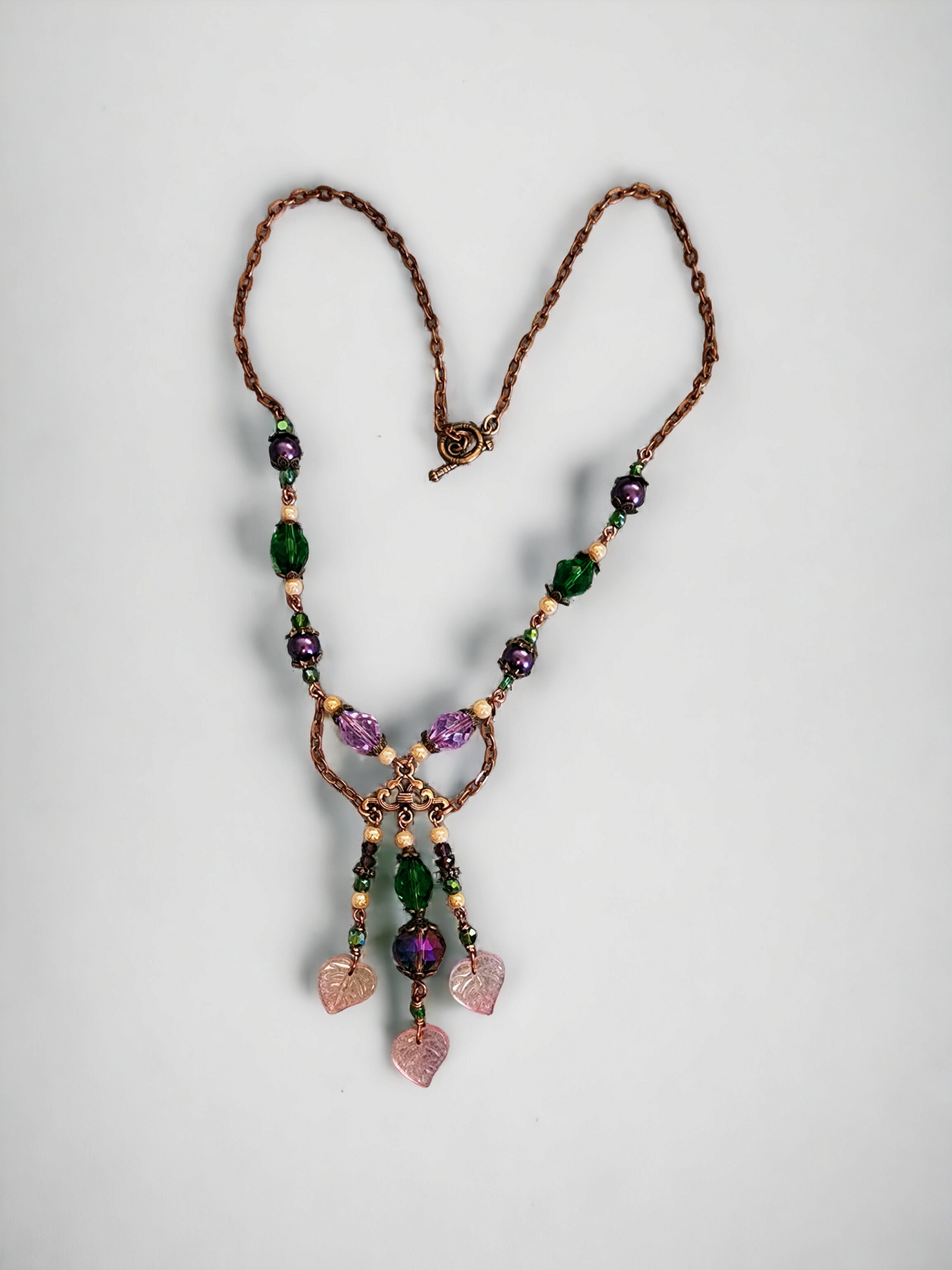 Purple and Green Leaf Drop Necklace - Wolf Moon Designs