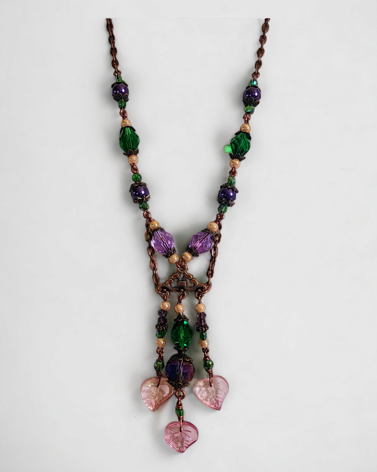 Purple and Green Leaf Drop Necklace - Wolf Moon Designs