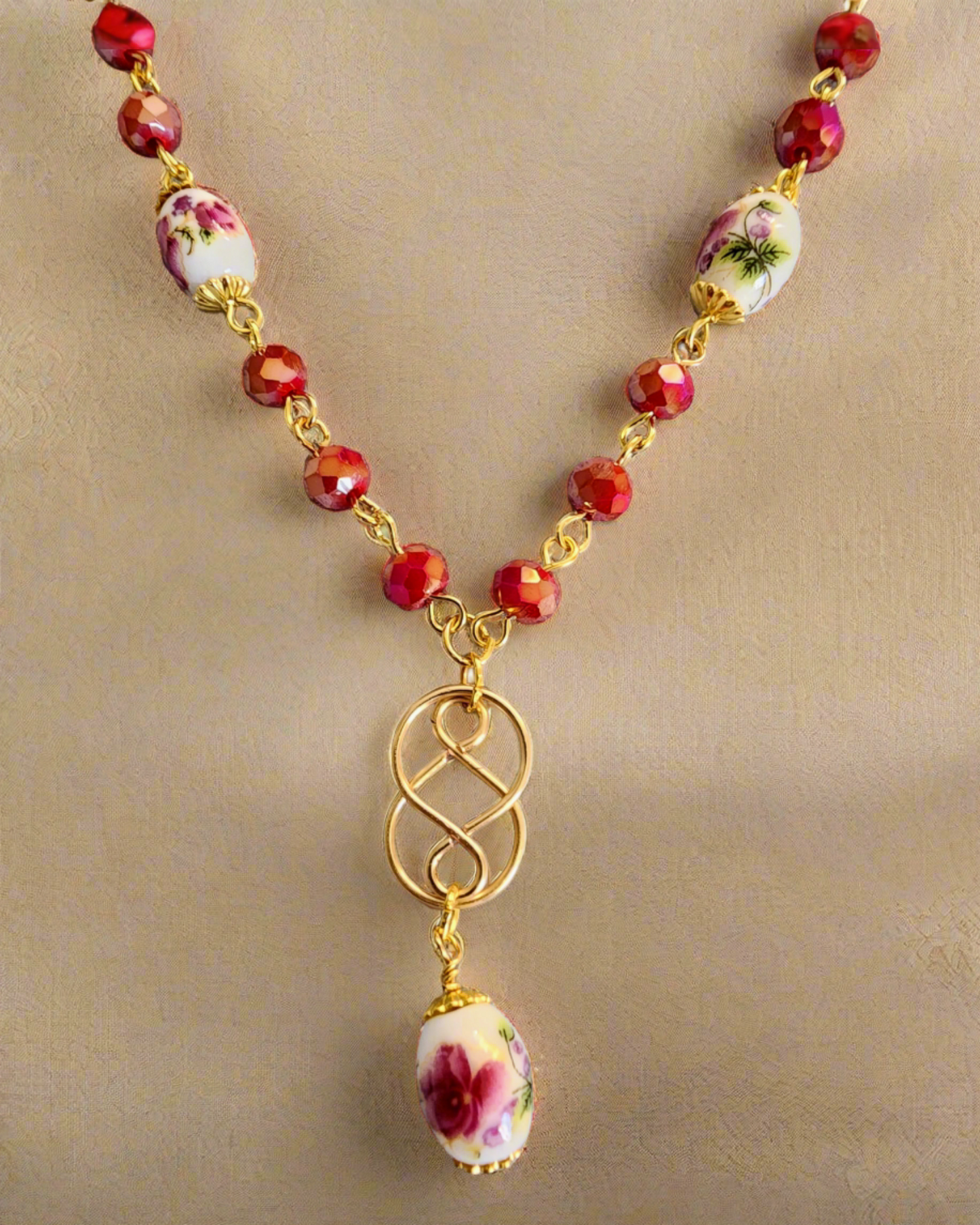 Romatic Necklace with Rose Ceramic Focal - Wolf Moon Designs