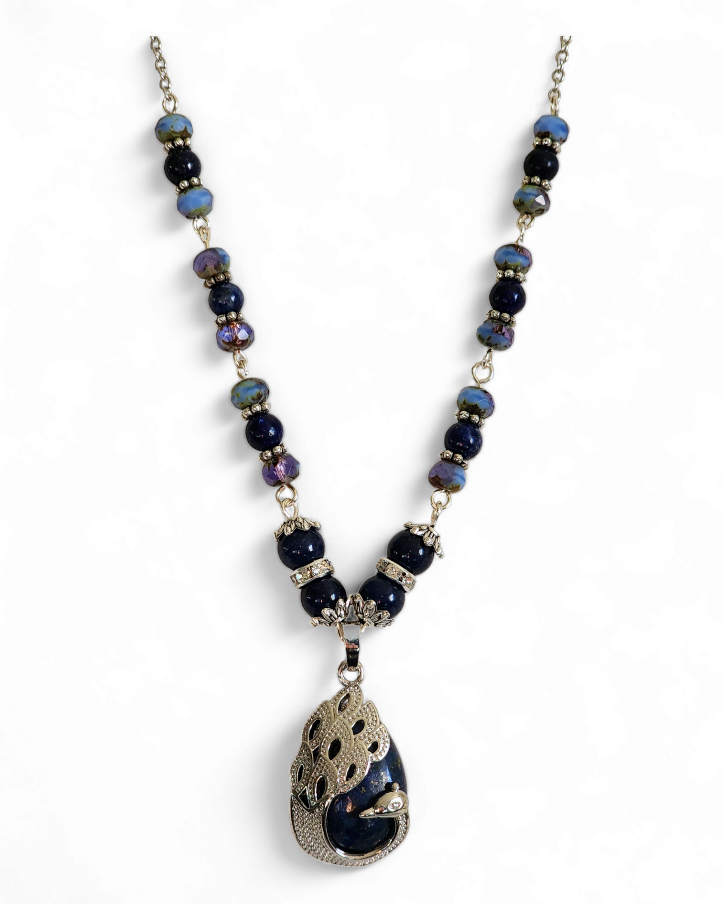 Blue Peacock Necklace - Wolf Moon Designs