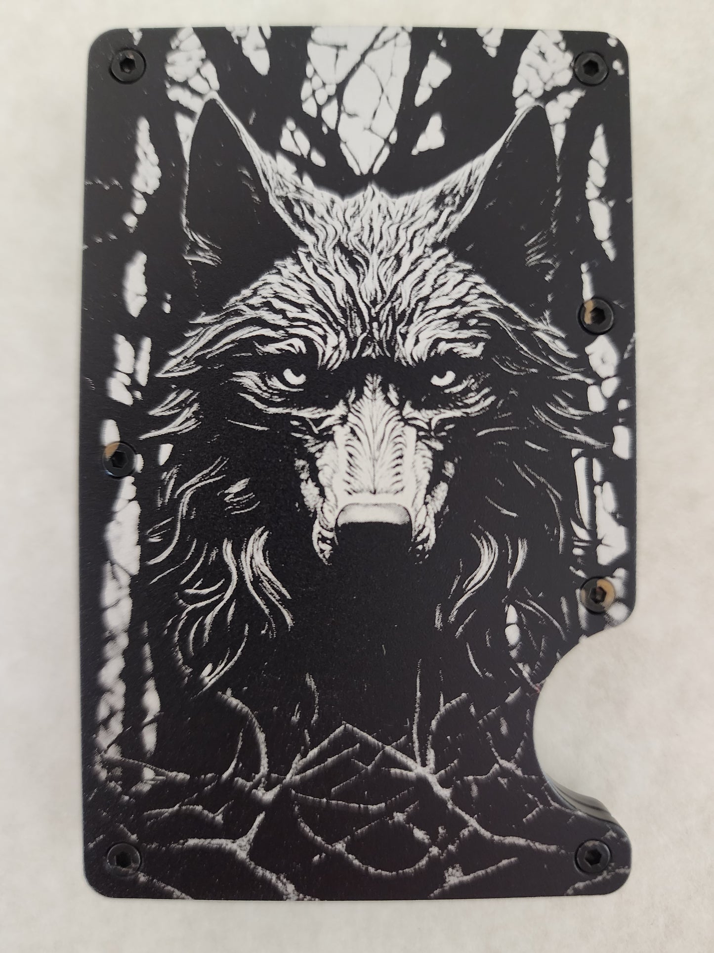 Forest Wolf RFID Custom Slim Metal Wallet - Black - Wolf Moon Designs