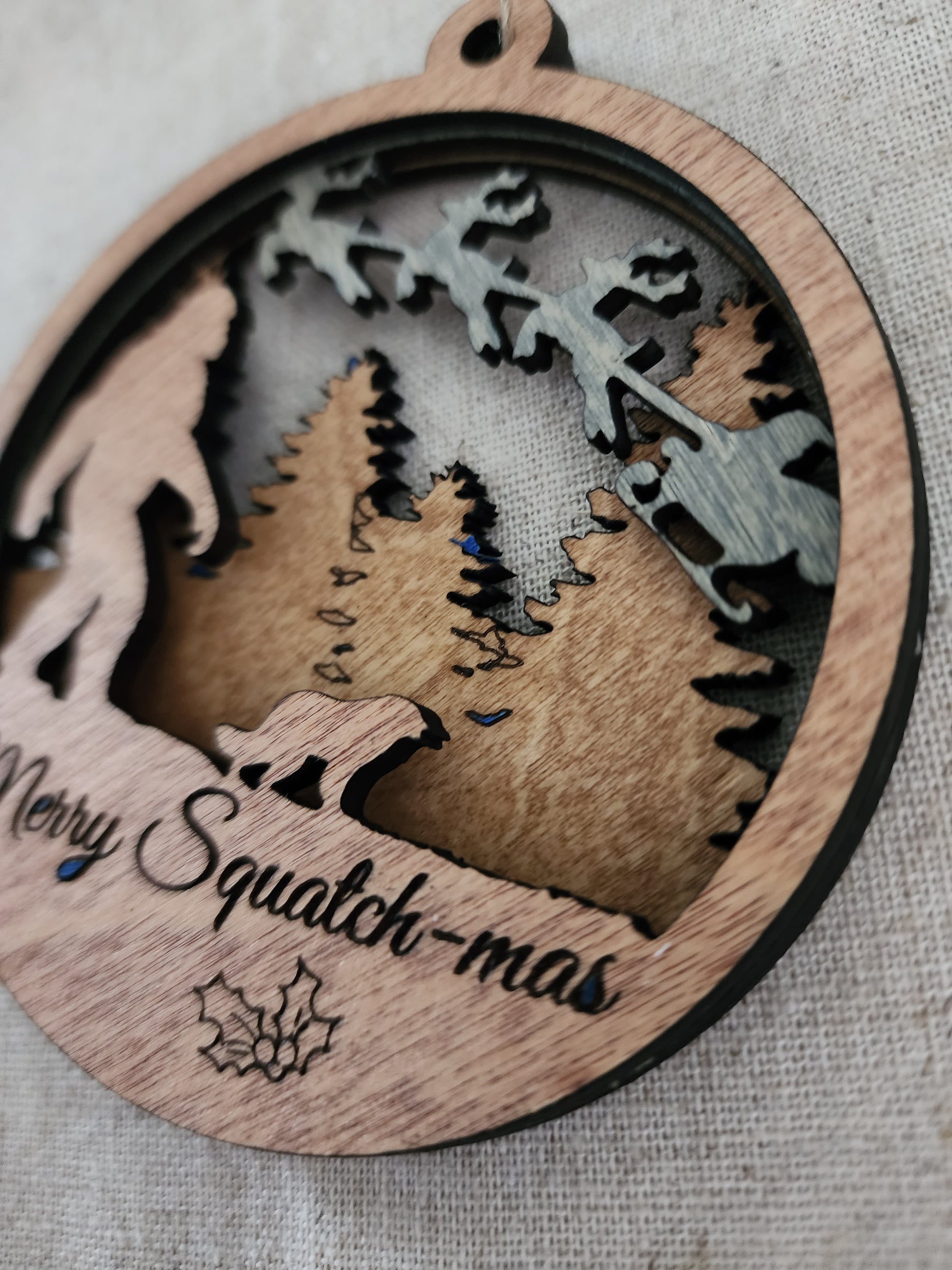 Merry Squatch-mas Wood Ornament - Wolf Moon Designs