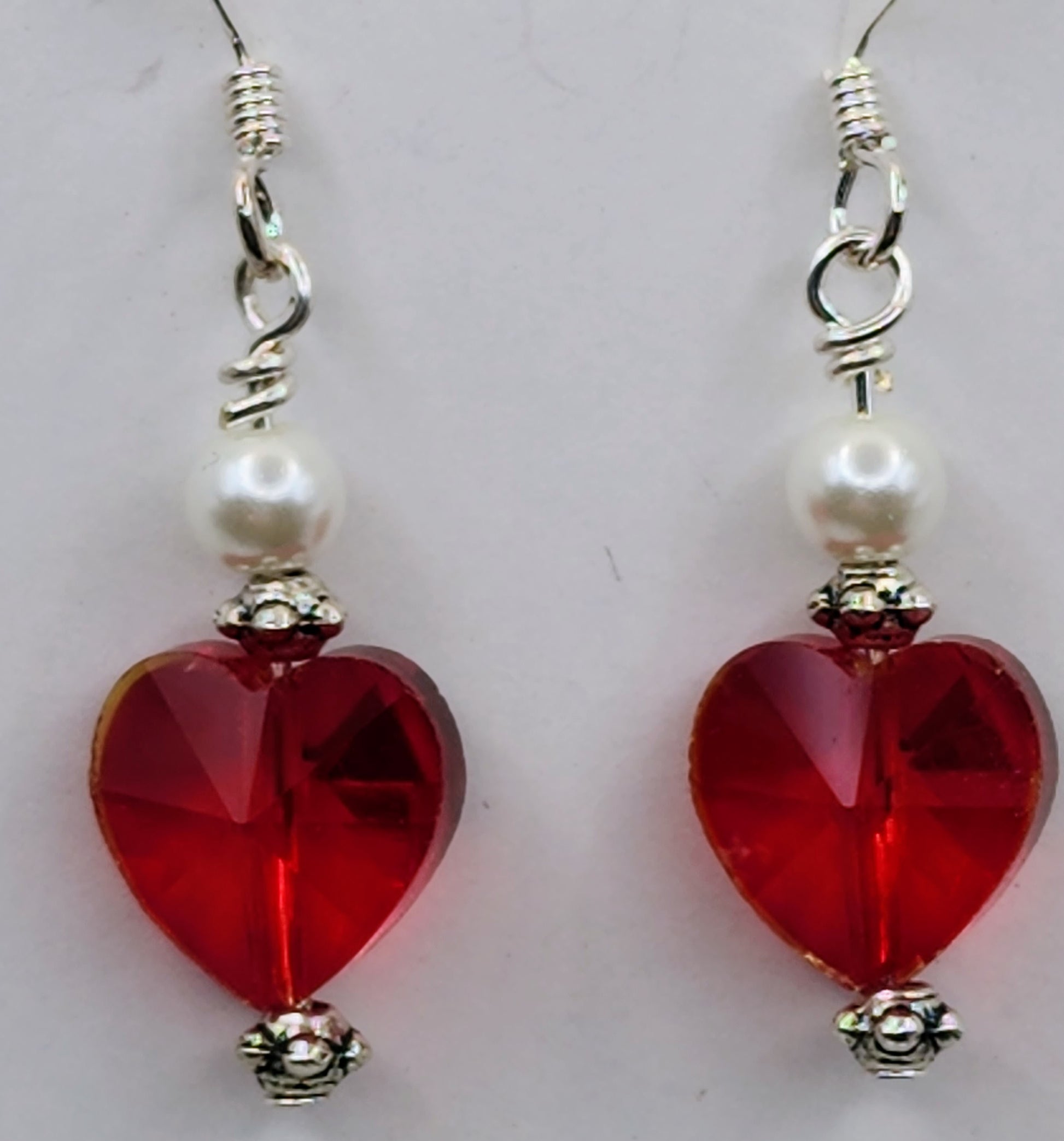 Red Crystal Heart Earrings - Wolf Moon Designs