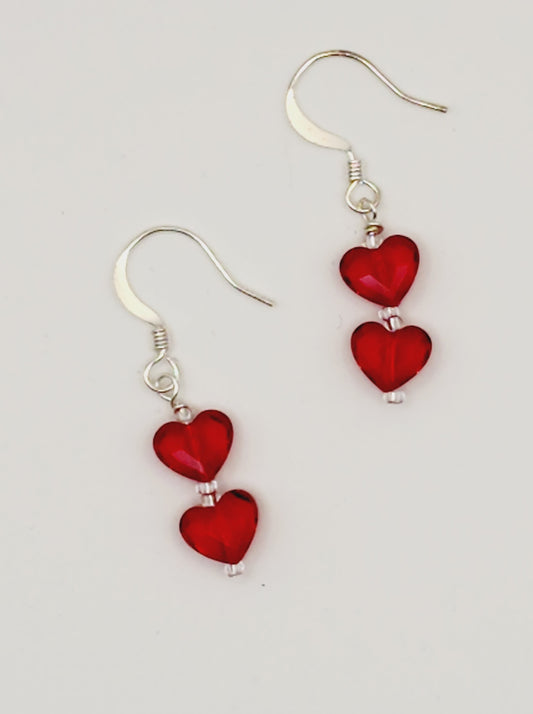 Red Double Heart Earrings - Wolf Moon Designs