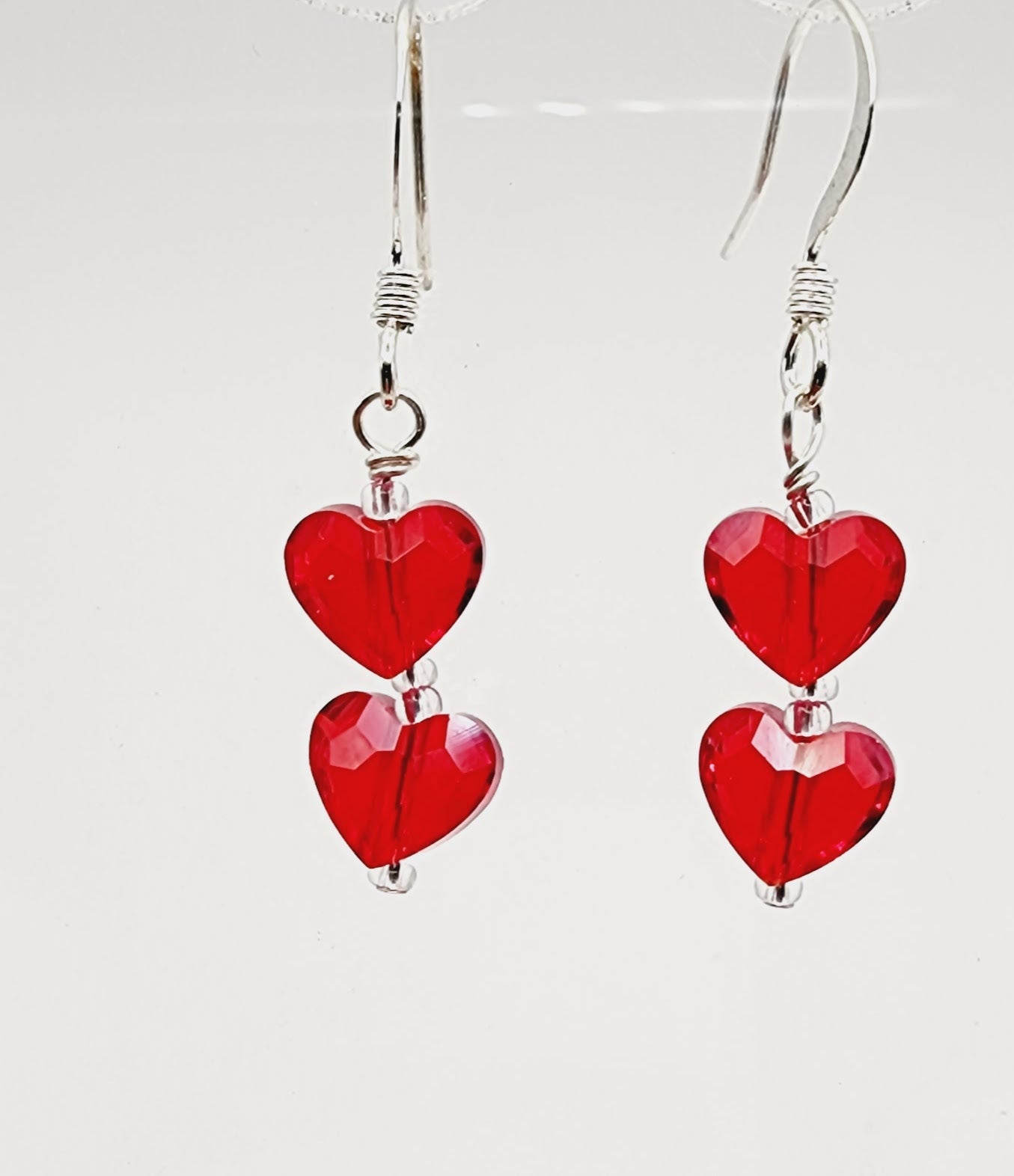 Red Double Heart Earrings - Wolf Moon Designs