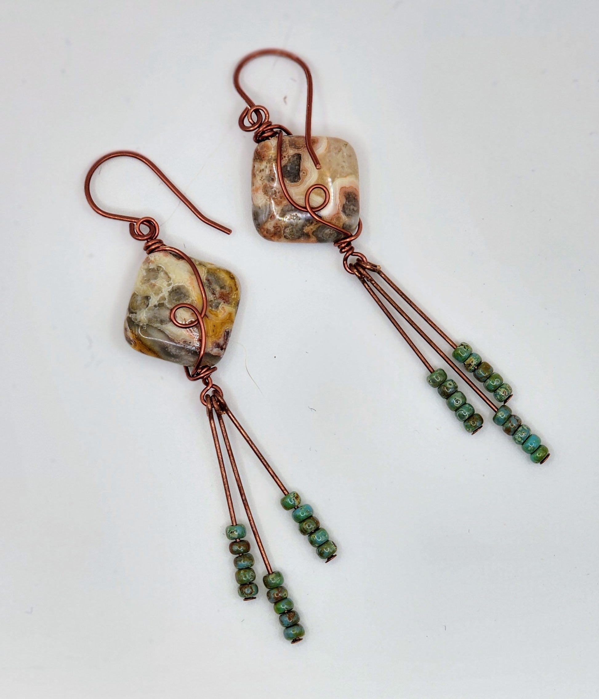 Crazy Lace Agate Dangle Earrings - Wolf Moon Designs