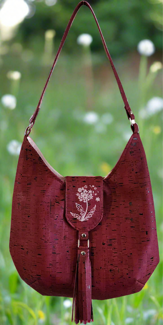 Scarlett bag in burgundy cork fabric - Wolf Moon Designs