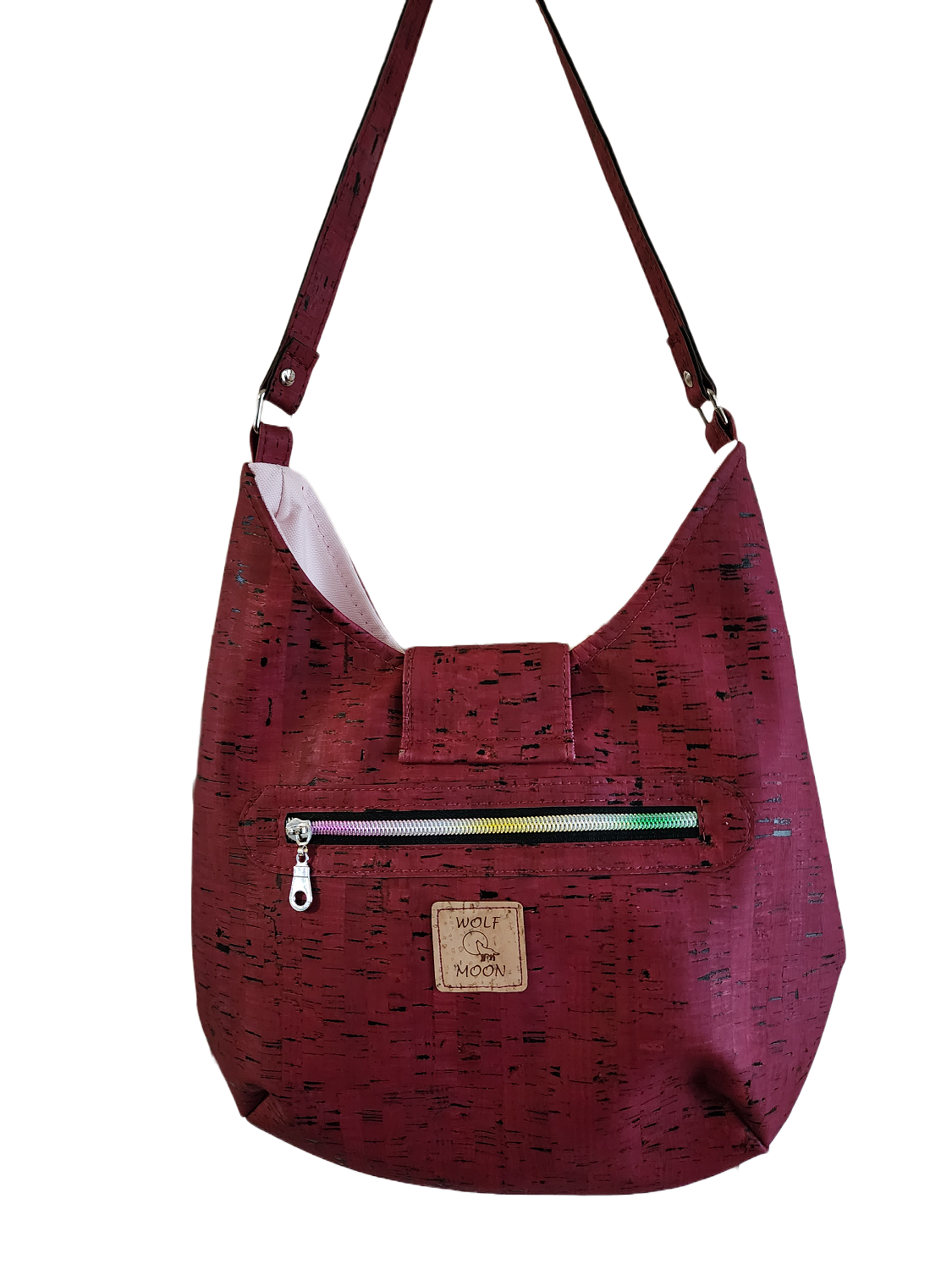 Scarlett bag in burgundy cork fabric - Wolf Moon Designs