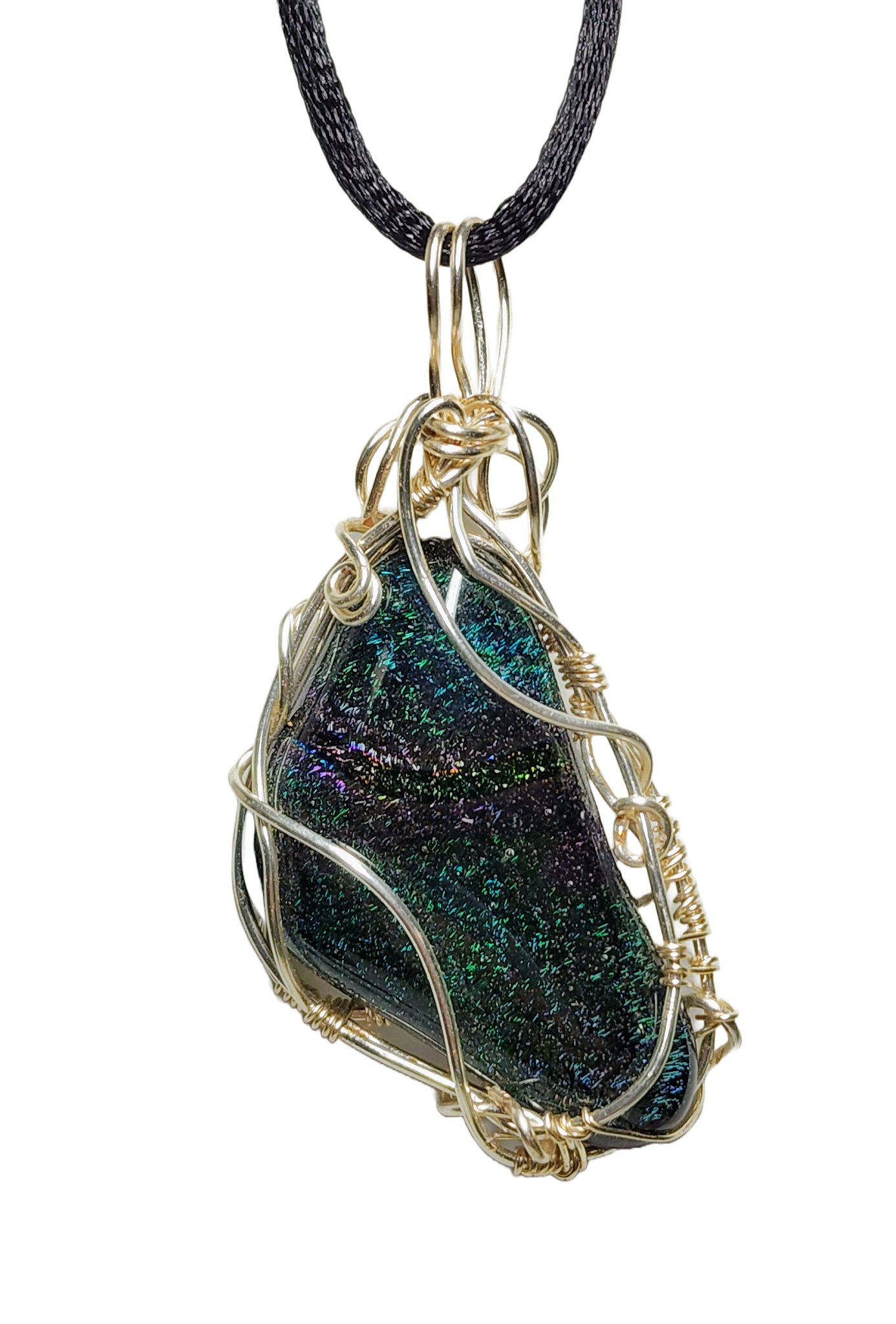 Green/Purple Wire Wrapped Dichroic Pendant - Wolf Moon Designs