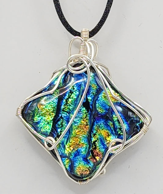 "Cosmos" Multi-Colored Wire Wrapped Dichroic Pendant